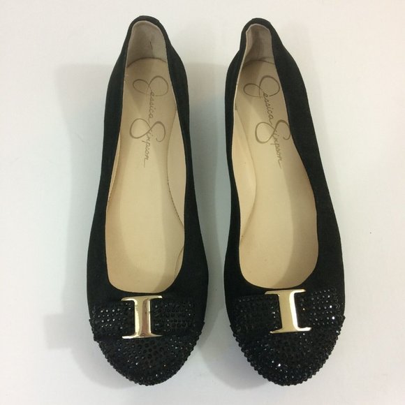 Jessica Simpson Mugara Black Micro Suede Ballet Flats Rhinestone Accent Sz 6.5M - Picture 3 of 10